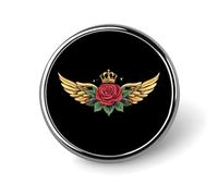 Rose Flower with Wings Round Badge Pin Metal Memorial Brooch Button Lapel Pins for Backpack Wedding