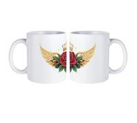 Rose Flower with Wings White Coffee Mug with Handle Cute Ceramic Cup Gift for Tea Coffee Home Work
