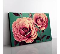 Rose Flowers Art Deco Vol.1 Canvas Wall Art Print Ready to Hang, Framed Picture for Living Room Bedroom Home Office Décor, 76x50 cm (30x20 Inch)