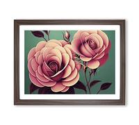 Rose Flowers Art Deco Vol.1 H1022 BLK Framed Print for Living Room Bedroom Home Office Décor, Wall Art Picture Ready to Hang, Walnut A2 Frame (64 x 46 cm)