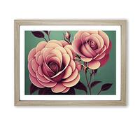 Rose Flowers Art Deco Vol.1 H1022 BLK Framed Print for Living Room Bedroom Home Office Décor, Wall Art Picture Ready to Hang, Oak A4 Frame (34 x 25 cm)