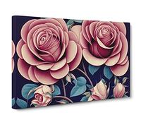 Rose Flowers Art Deco Vol.2 Canvas Print | Gallery Wrapped 30mm Frame Wall Decor | 30x20 inches | Ready to Hang | Art Deco Floral Picture | Living Room Bedroom Lounge Office