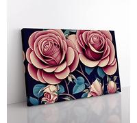 Rose Flowers Art Deco Vol.2 Canvas Wall Art Print Ready to Hang, Framed Picture for Living Room Bedroom Home Office Décor, 76x50 cm (30x20 Inch)