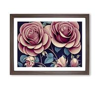 Rose Flowers Art Deco Vol.2 H1022 Framed Print for Living Room Bedroom Home Office Décor, Wall Art Picture Ready to Hang, Walnut A3 Frame (46 x 34 cm)