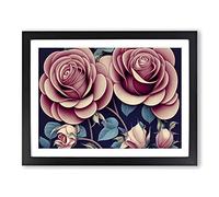 Rose Flowers Art Deco Vol.2 H1022 Framed Print for Living Room Bedroom Home Office Décor, Wall Art Picture Ready to Hang, Black A2 Frame (64 x 46 cm)