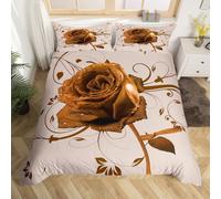 Rose Flowers Bedding Set,Gold Flowers Art Duvet Cover for Kids Teens,Retro Artwork Comforter Cover Decorative Room,Abstract Flowers Quilt Cover with 2 Pillowcases,Super King Size(No Comforter)