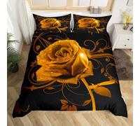 Rose Flowers Bedding Set,Yellow Flowers Art Comforter Cover Set for Teens Women Room Decor,Retro Artwork Duvet Cover Breathable Abstract Flowers Bedspread Cover Double Size(No Comforter)