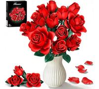 Rose Flowers Bouquet Building Set, 12 Red Roses Artificial Flowers Botanical Collection Building Blocks Kit for Adults Women Girls, DIY Gift for Anniversaries, Birthdays, Mother’s Day & Home Decor