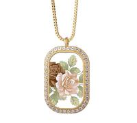 rose flowers drawing white roses Necklace Pendant Diamond Crystal Golden Jewelry