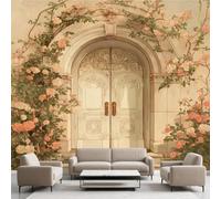 Rose Flowers European Architecture Large Mural Self Adhesive Wallpaper 256x350 cm, Romance Wedding Palace Castle Wallpaper, Fairy Tale Landscape Wall Stickers Vinyl for Living Room, Kitchen Wall Art