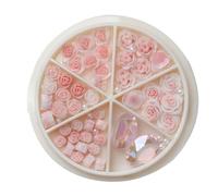 Rose Flowers Nail Charms Round Pearls Art Rhinestones 3D Decorations for Salon Rose Round Pearls Decorations