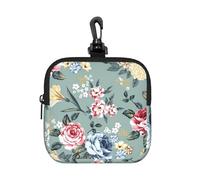 Rose Flowers On Green Background, Square Zipper Storage Bag, Neoprene Coin Purse, Small Wallets, Change Pouch, Change Purse