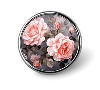 Rose Flowers with Leaves Badge Holder Personalized Metal Button Pin Fashion Round Badge with Pattern Pin DIY Button Badges Exquisite Brooch Crafts Gift Clothes Decorative Pins