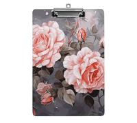 Rose Flowers with Leaves Clipboard, A4 Acrylic Clipboard with Hanging Hole, Ultra-Light Clip Board - Holds 100 Sheets, Shatterproof Document Holder for Office, 12.5" X 8.5"