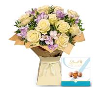 Rose & Freesia Flower Bouquet of Fresh Real Flowers Bouquet - White Roses, Lilac Freesia and Lush Foliage - Perfect for any Birthday, Anniversary, or say Thanks