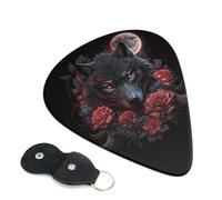 Rose Full Moon Black Wolf Guitar Picks for Bass, Electric Acoustic Guitar, Ukulele, Accessories, Heavy Guitar Picks with Organizer Bag, Pack of 6