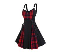 Rose GAL Gothic Lace Up Plaid Half Zipper Fit and Flare Gothic Dress, Black-219, 5X
