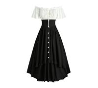 ROSE GAL Plus Size Medieval Renaissance Costume Women Ren Faire Victorian Corset Dress Off Shoulder Short Sleeves Ruffles Tie Ribbed Colorblock Buttons Pirate Peasant Costume Dress(Black_1/5X)