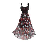 ROSE GAL Rosegal Plus Size Gothic Dress for Women Halloween Costume Skull Print Goth Swing Witchy Costume Vampire Dresses, Red, 4X