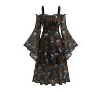ROSE GAL Rosegal Plus Size Women Medieval Gothic Bell Sleeves Cold Shoulder Skulls Dress Halloween Dress, Organe_1, 3X