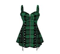 ROSE GAL Womens Plus Size Curve Lace Up Full Zipper Plaid Tank Tops Gothic Sleeveless Strap Tank Top, Green, 4X