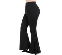 ROSE GAL Womens Plus Size Gothic Lace Up Two Tone Godet Hem Pull On Flare Pants, Black_1, 2x