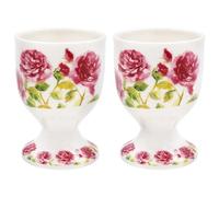 Rose Garden Ceramic Breakfast Egg Cups Floral Design Vintage Pink Roses Flowers