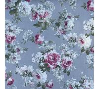 Rose Garden Floral Flowers Design Digital Printed Cotton Rich Linen Vintage Look Quilting Craft Project Cushion Curtain Furnishing Upholstery Home Fabric | 55" - 140 cm Wide (per Metre, Silver)