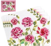 Rose Garden Set of 4 Cork Placemats Floral Design Vintage Pink Roses Flowers