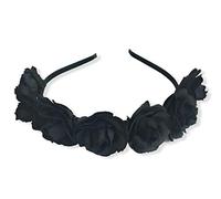 Rose Garland on Headband Women Girls Crown Halloween Sugar Skull Velvet Fabric Alice Band (Black)