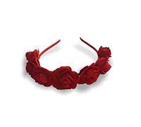 Rose Garland on Headband Women Girls Crown Halloween Sugar Skull Velvet Fabric Alice Band (Burgundy)
