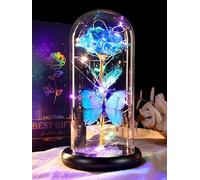Rose Gifts for Women, Galaxy Blue Rose Flower for Her Mum, Artificial Eternal Rose Light Up Flower in Glass Dome for Anniversary Valentines Mothers Day