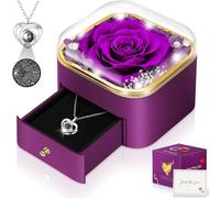 Rose Gifts for Women, Mum, Girlfriend, Wife, Eternal Flowers Preserved Real Rose with I Love You Necklace, for her on Birthday, Anniversary, Valentine's Day, Mother's Day, Christmas