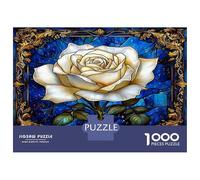 Rose Glass Blue 1000 Piece Classic Jigsaw Puzzle Stained Elegance Jigsaw Puzzle Bundle Sturdy Cardboard DIY Fun Challenging Family Game Beautiful Decor Kids 52x38cm/1000pcs