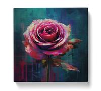 Rose Glitch Art Canvas Print | Gallery Wrapped 30mm Frame Wall Art | 20x20 inches | Ready to Hang | Eclectic Floral Picture | Living Room Bedroom Lounge Office