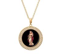 Rose Goddess Multicolored Diamond Necklace Dainty Round Pendants Jewelry for Women Golden-style