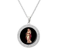 Rose Goddess Multicolored Diamond Necklace Dainty Round Pendants Jewelry for Women Silver-style