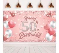 Rose Gold 1.1 x 1.8m Happy 50th Birthday Banner Backdrop Decorations for Girls Women, 50 Years Old Birthday Anniversary Party Supplies