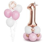 Rose Gold 1 Balloons,40 Inches Number 1 Balloons with Confetti Balloon,Large Helium Foil Mylar Digital Balloons for Girls Women Birthday Party Decorations Wedding Anniversary Engagement Supplies
