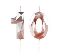 Rose Gold 10th Birthday Candles for Cake, Number 10 Candle for 10th Birthday Decorations, 3D Design Cake Topper Decor for Boys Girls Birthday Theme Party Weddings Anniversary Celebration Supplies