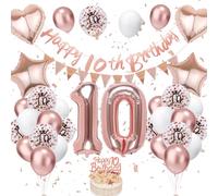 Rose Gold 10th Birthday Decorations for Girls - Balloons, Banner, Cake Toppers, Number 10s