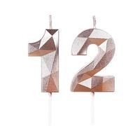 Rose Gold 12th Birthday Candles for Cake, Number 12 Candle for 12th Birthday Decorations, 3D Design Cake Topper Decor for Boys Girls Birthday Theme Party Weddings Anniversary Celebration Supplies