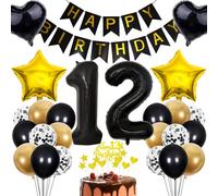 Rose Gold 12th Birthday Decoration - Boy & Girl Cake Decoration, Balloons & Gifts