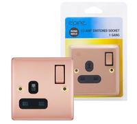 Rose Gold 13 AMP Switched Socket - 1 Gang Outlet, Stylish Screw On Socket | Electrical Appliances, Ideal For Home, Stores & Office | Includes Screw Fixings