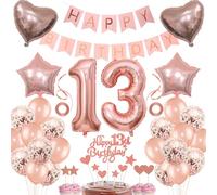 Rose Gold 13 Girls Birthday Decoration - Cake Topper, Balloons, Gift for 13th Birthday Celebration