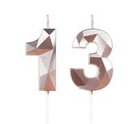 Rose Gold 13th Birthday Candles for Cake, Number 13 Candle for 13th Birthday Decorations, 3D Design Cake Topper Decor for Boys Girls Birthday Theme Party Weddings Anniversary Celebration Supplies