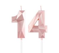 Rose Gold 14th Birthday Candles,3D Number 14 Candle for Cake,Girls 14th Birthday Decorations,Rose Gold 14 Candle Cake Topper for Girls Her Him Birthday Party Wedding Decorations