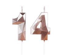 Rose Gold 14th Birthday Candles for Cake, Number 14 Candle for 14th Birthday Decorations, 3D Design Cake Topper Decor for Boys Girls Birthday Theme Party Weddings Anniversary Celebration Supplies