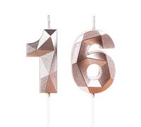 Rose Gold 16th Birthday Candles for Cake, Number 16 Candle for 16th Birthday Decorations, 3D Design Cake Topper Decor for Boys Girls Birthday Theme Party Weddings Anniversary Celebration Supplies