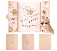 Rose Gold 16th Birthday Decorations: Creative 16th Birthday Guest Book Alternative, 16th Birthday Gifts Party Supplies, Great 16 Years Old Birthday Signing Card for Men Women